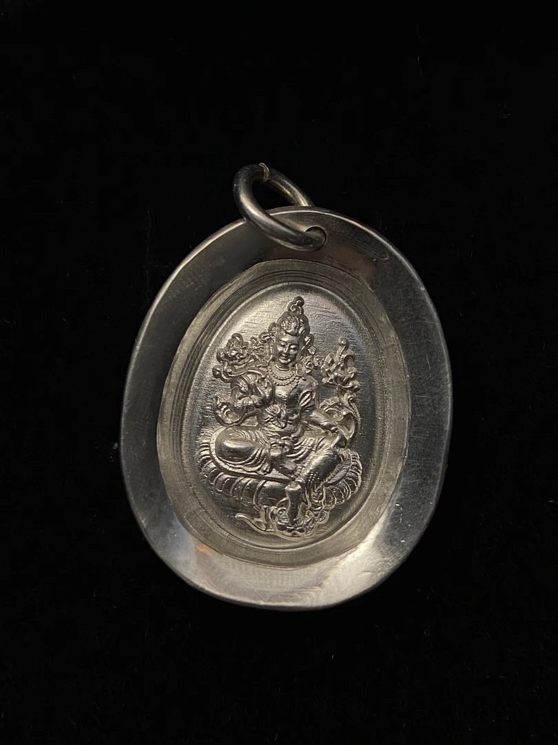 吊坠足银 手工纯银绿渡母观音做旧挂坠仿古素款吊坠项链坠