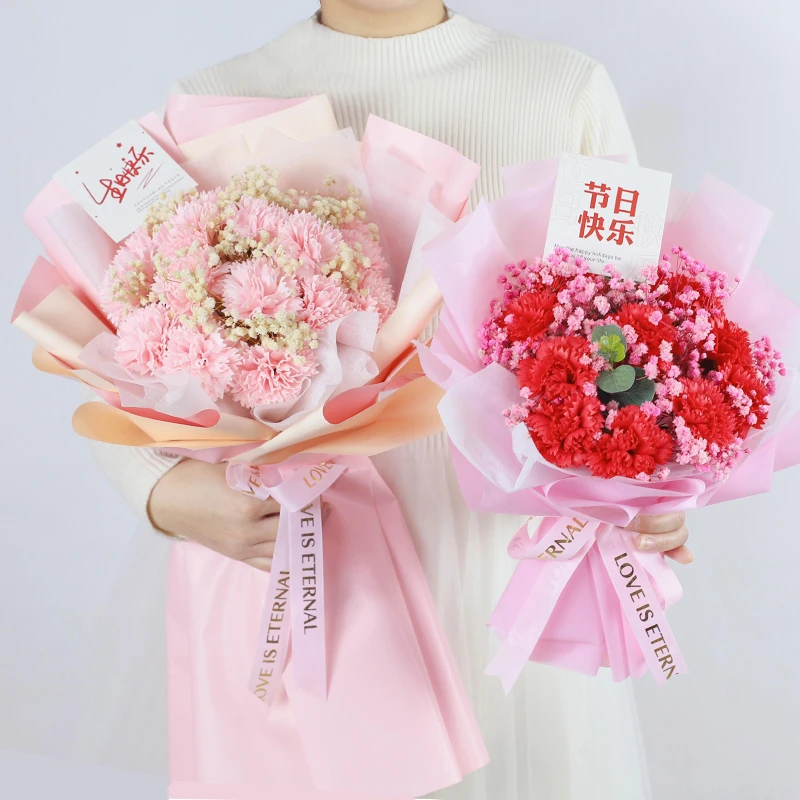大束母亲节手捧康乃馨花束仿真永生花送妈妈老婆老师节日生日礼物