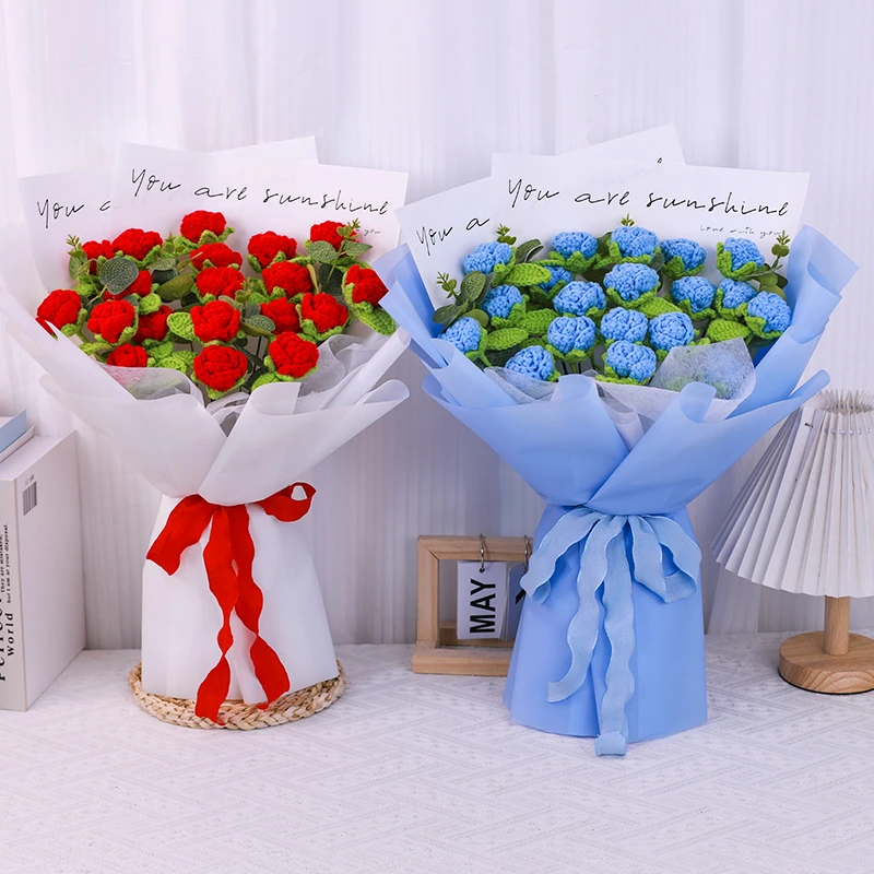 创意生日礼物针织多头泡泡玫瑰手工毛线成品花束送女友闺蜜情人节