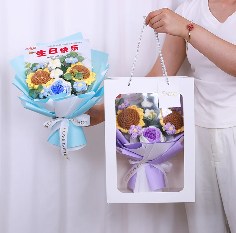 【见面心选生日礼物】手捧玫瑰向日葵针织毛线送闺蜜女友惊喜仪式感