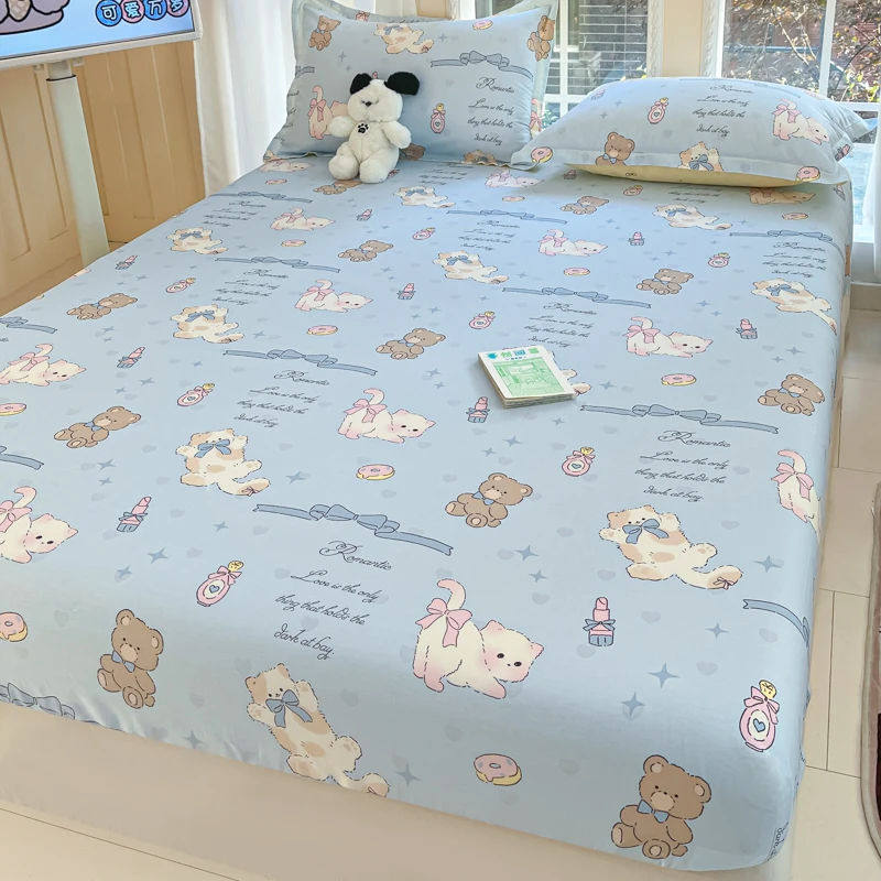 2025新款纯棉床笠单件100全棉卡通儿童学生床罩床垫保护罩清新