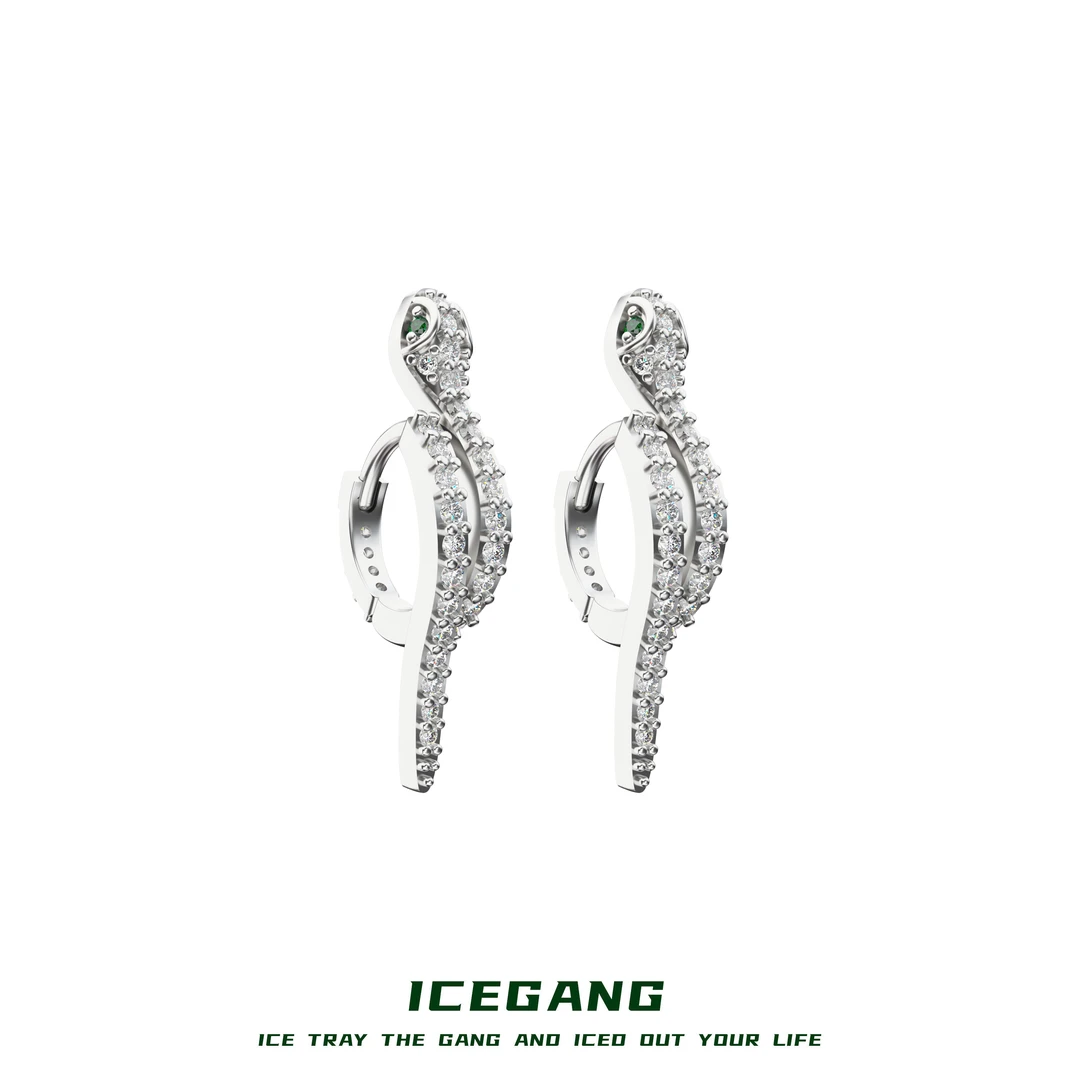 铜合金合成锆石耳饰 ICEGANG满钻缠绕灵蛇耳饰系列S925银针防过敏