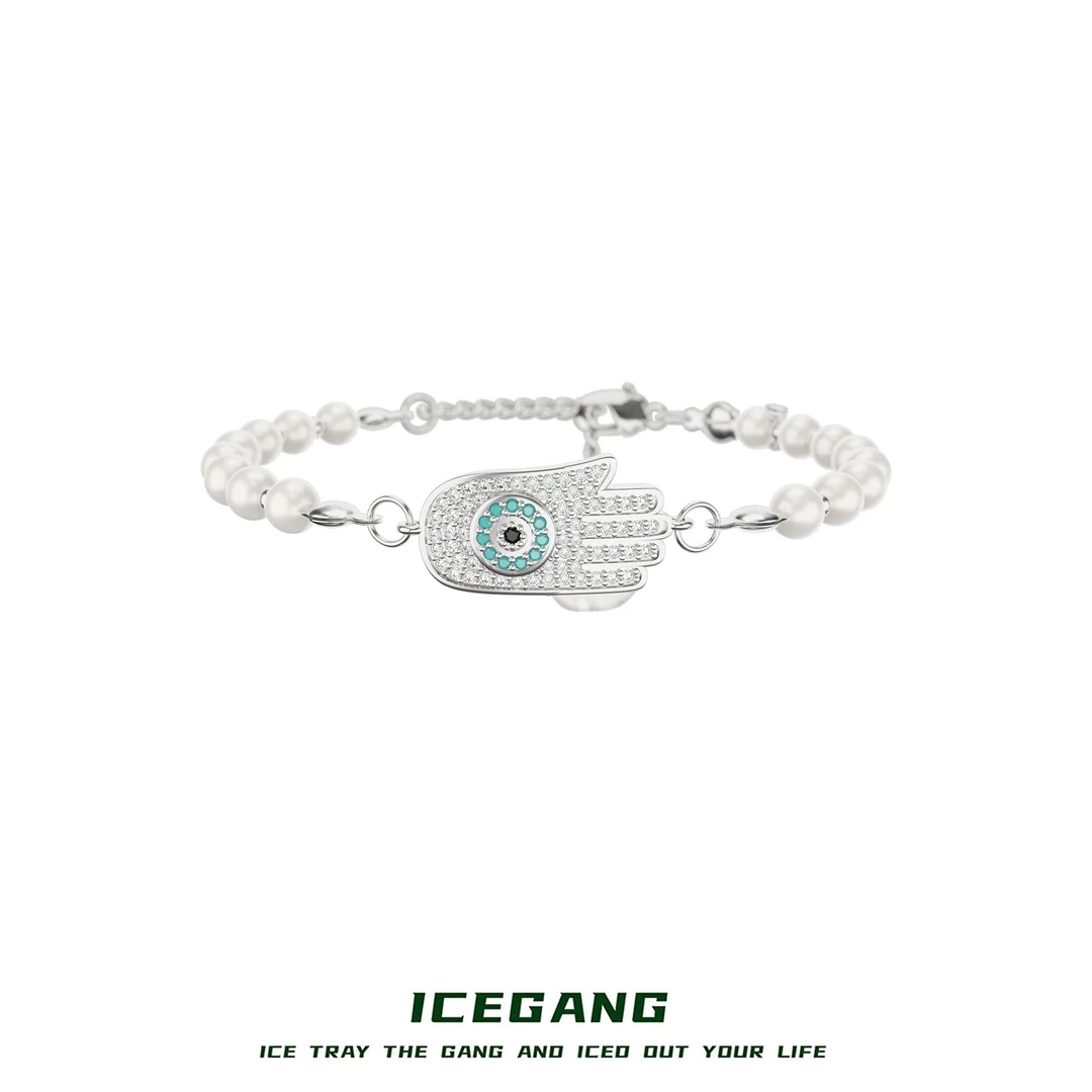 铜合金仿珍珠手链 ICEGANG法蒂玛之手贝珠手链复古男女欧美复古