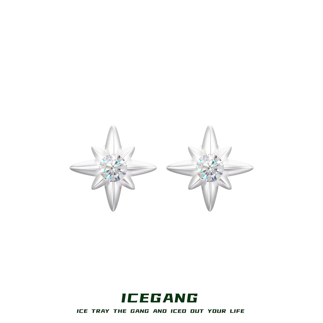 925银莫桑石耳饰 ICEGANGS925纯银防过敏莫桑石八芒星耳钉男女