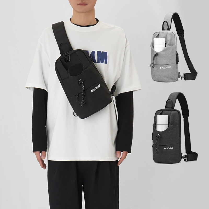 胸包男士单肩斜挎包潮牌个性多功能可放水杯背包运动休闲女斜背包