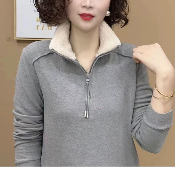 2024冬季新品时尚洋气百搭洋气减龄显瘦拉链打底衫女士上衣