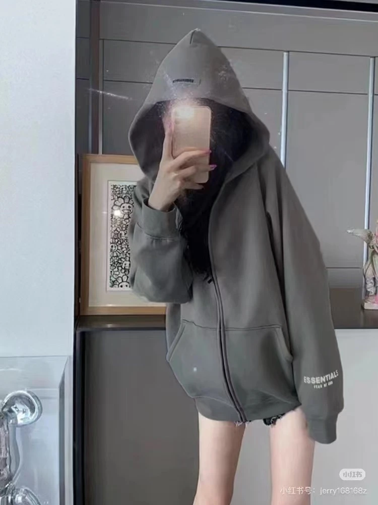 20背后logo拉链开衫连帽卫衣男女同款宽松休闲情侣款