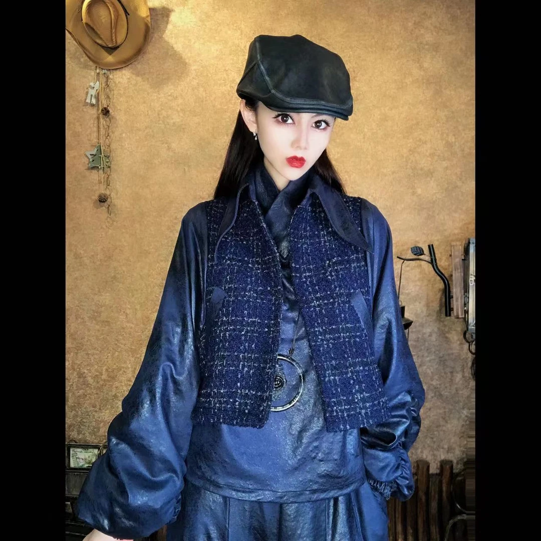 原创设计巴黎风时尚潮流百搭短款休闲上衣高端女装套装秋冬新款