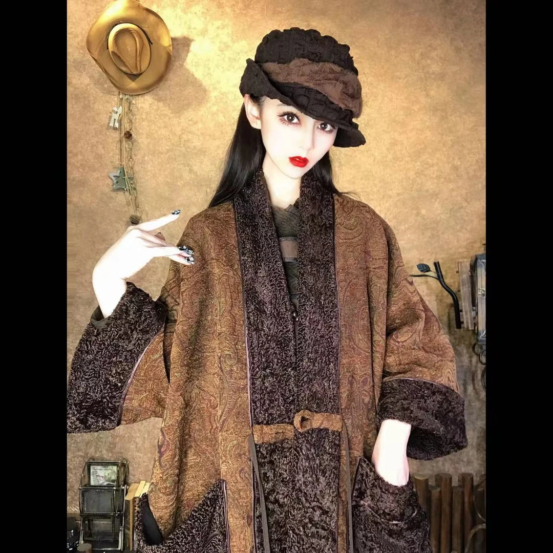 原创高端私人定制冬季厚款大衣女装时尚宽松休闲复古欧美拼接女装