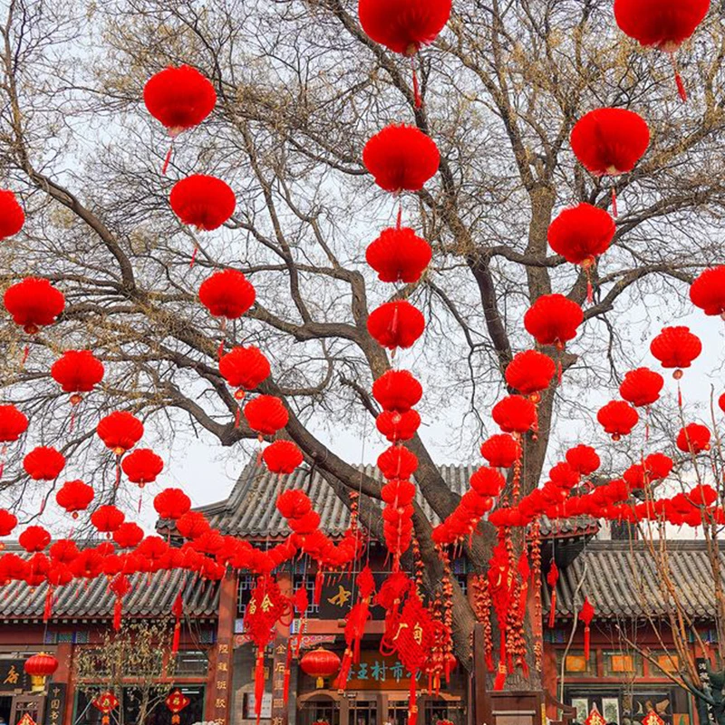 结婚户外院子喜字拉花室外红色场景灯笼小三角旗婚礼布置装饰彩旗