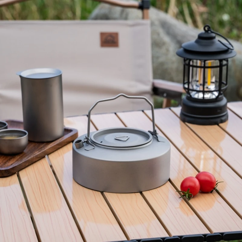 牧钛纯钛1000ml烧水壶户外野营茶壶旅行便携咖啡煮茶野营茶壶