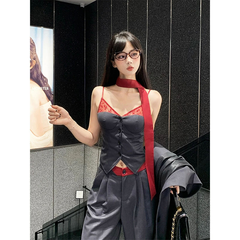 芭比姨【罪恶王冠】法式无袖气质辣妹夏季重工小众纯欲修身性感套装