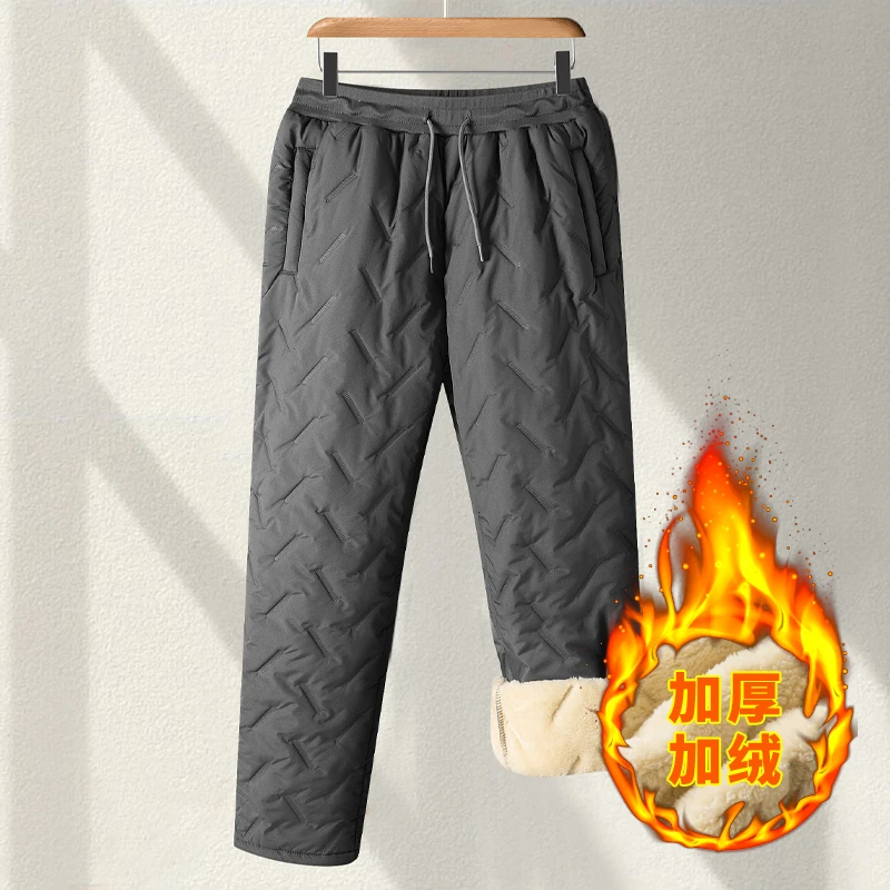 冬季爸爸加绒休闲棉裤中老年直筒松紧腰加厚抓绒爷爷宽松保暖裤男