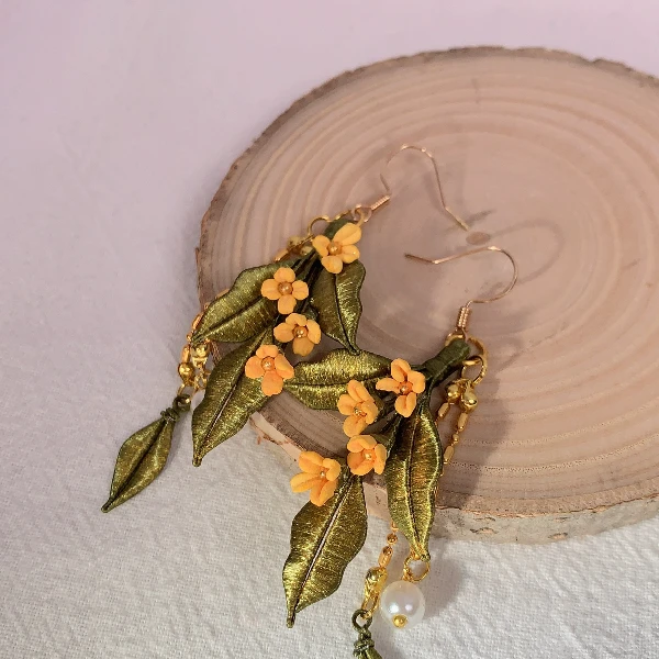 非金属布艺耳饰 清素绒花桂花耳环古风可爱日常百搭（使用后不可退