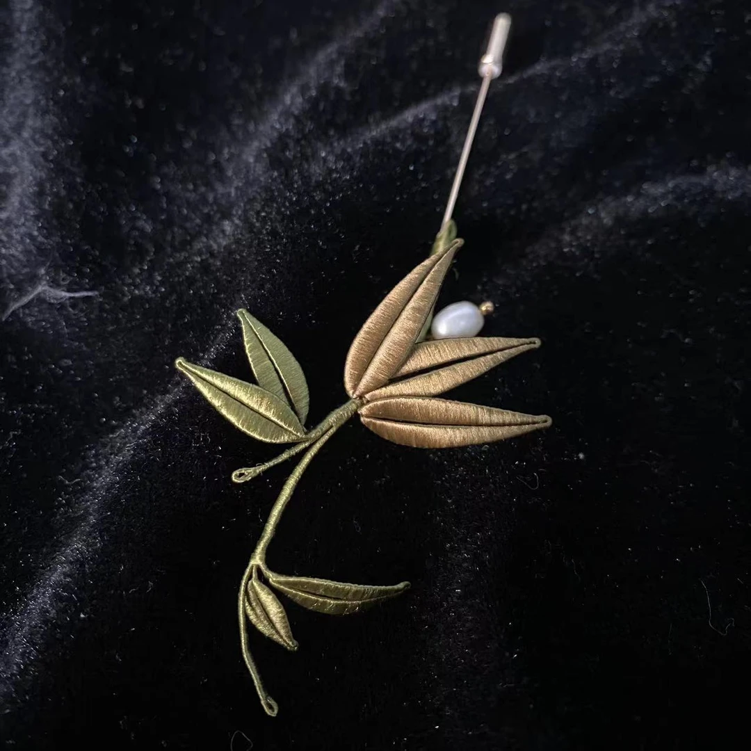 非金属胸针 清素手工桑蚕丝缠花竹子胸针中式日常（使用后不可退）