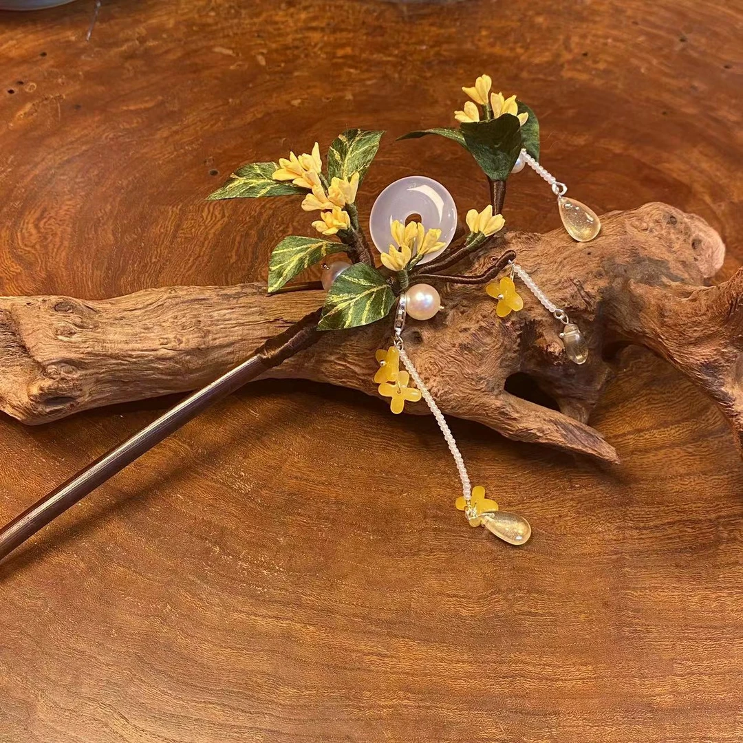 清素纯手工桂花发簪古风新中式日常百搭小清新（使用后不可退）