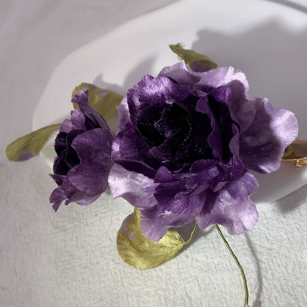 清素纯手工桑蚕丝绒花紫芙蓉发夹国风古风新中式（使用后不可退）
