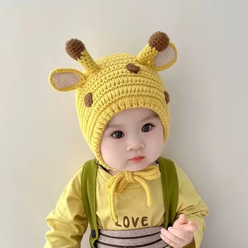 婴儿帽子冬季超萌可爱婴幼儿护耳毛线帽秋冬洋气男童女宝宝针织帽