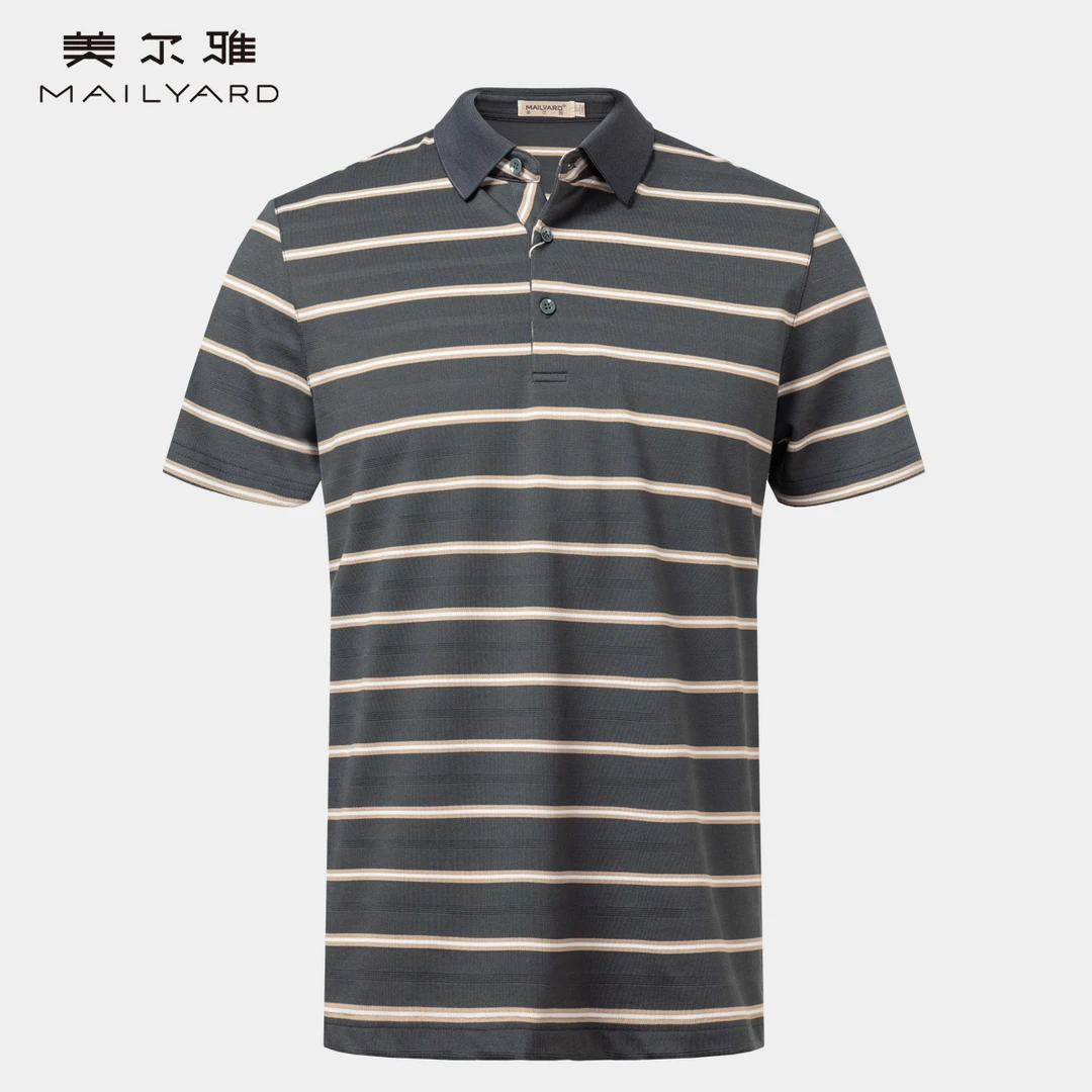 MAILYARD/美尔雅短袖T恤 桑蚕丝商务休闲男士条纹翻领polo衫 816