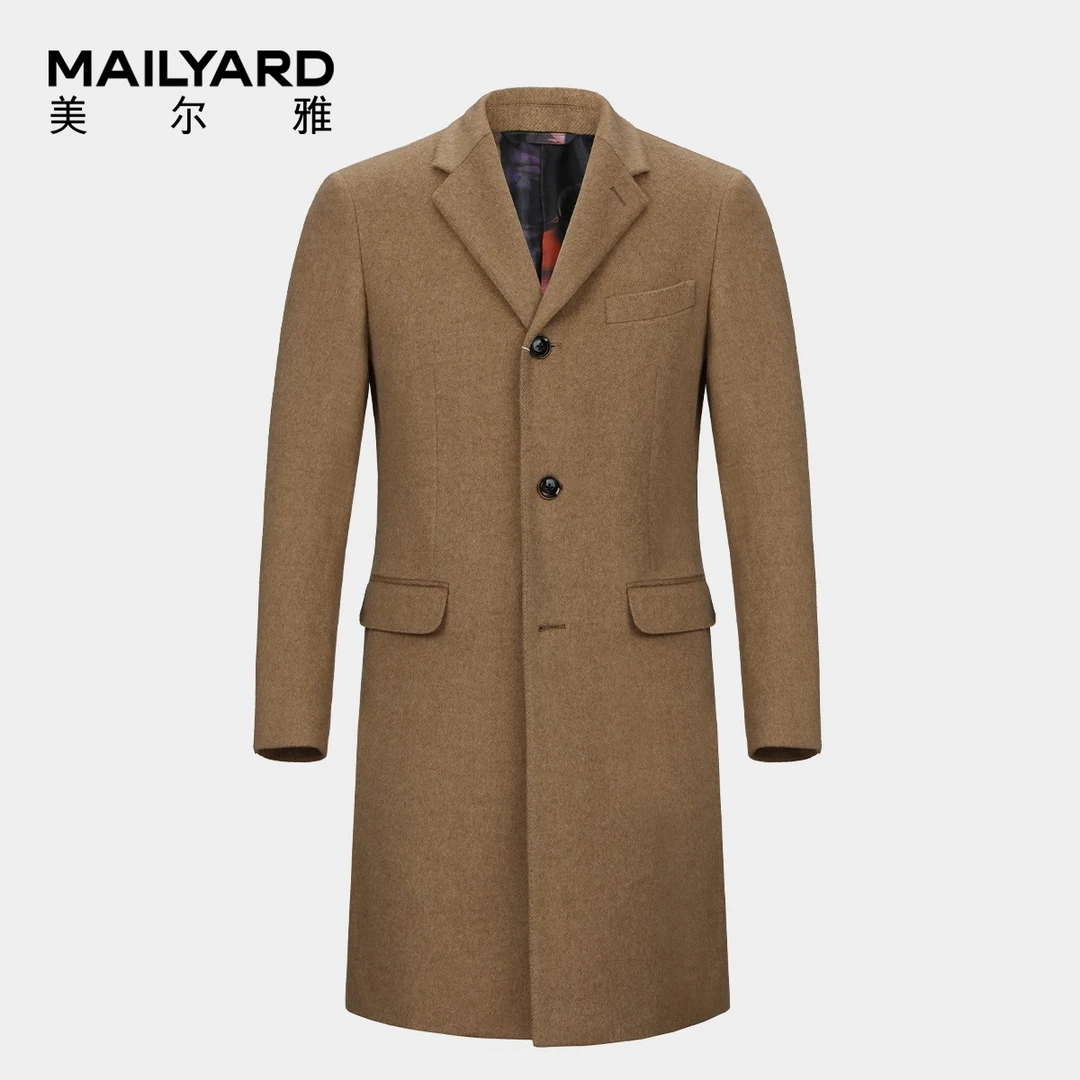 MAILYARD/美尔雅大衣羊毛商务休闲男士中长款纯色羊绒毛呢外套165