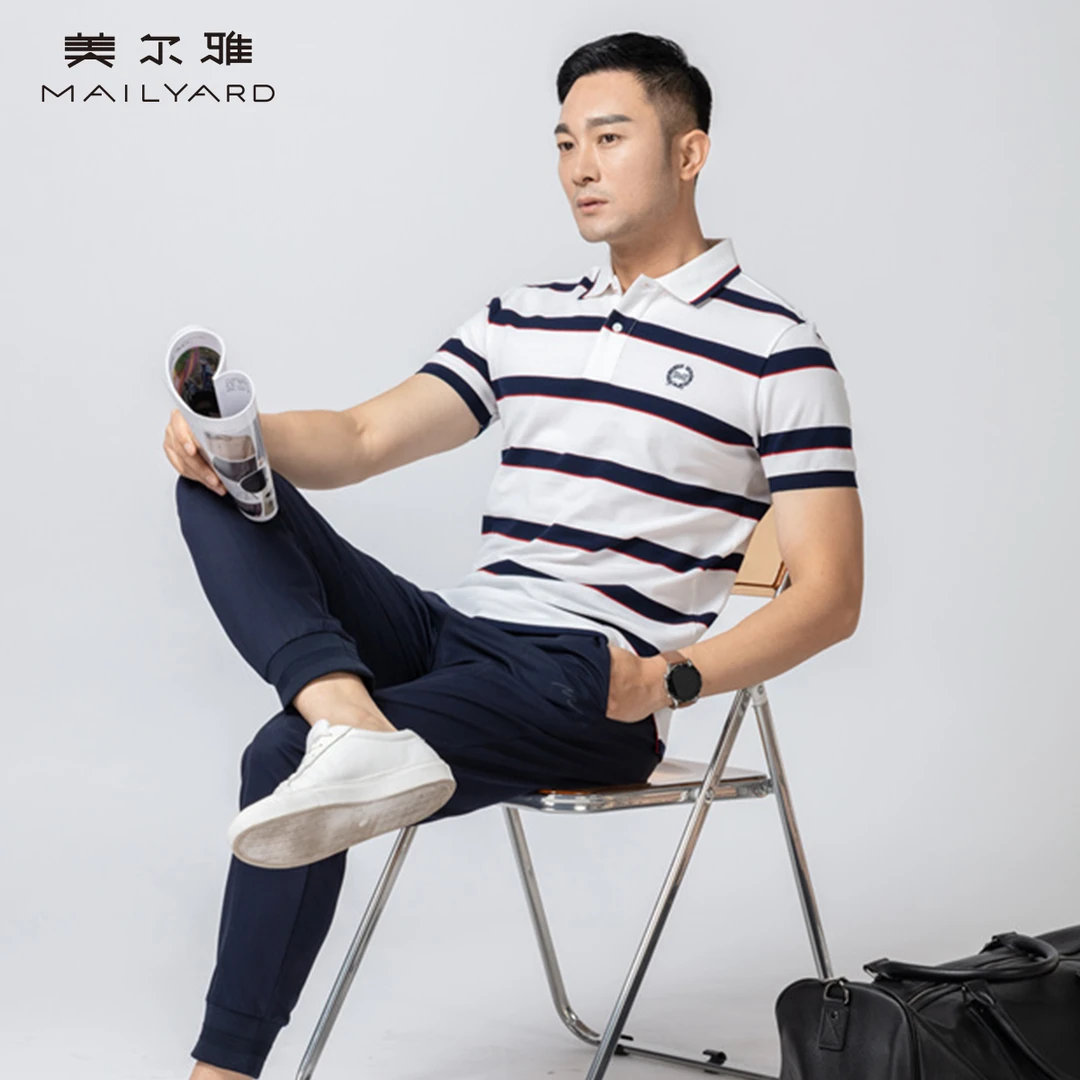 MAILYARD/美尔雅短袖T恤 纯棉休闲男士衬衫领短T 时尚polo衫 836