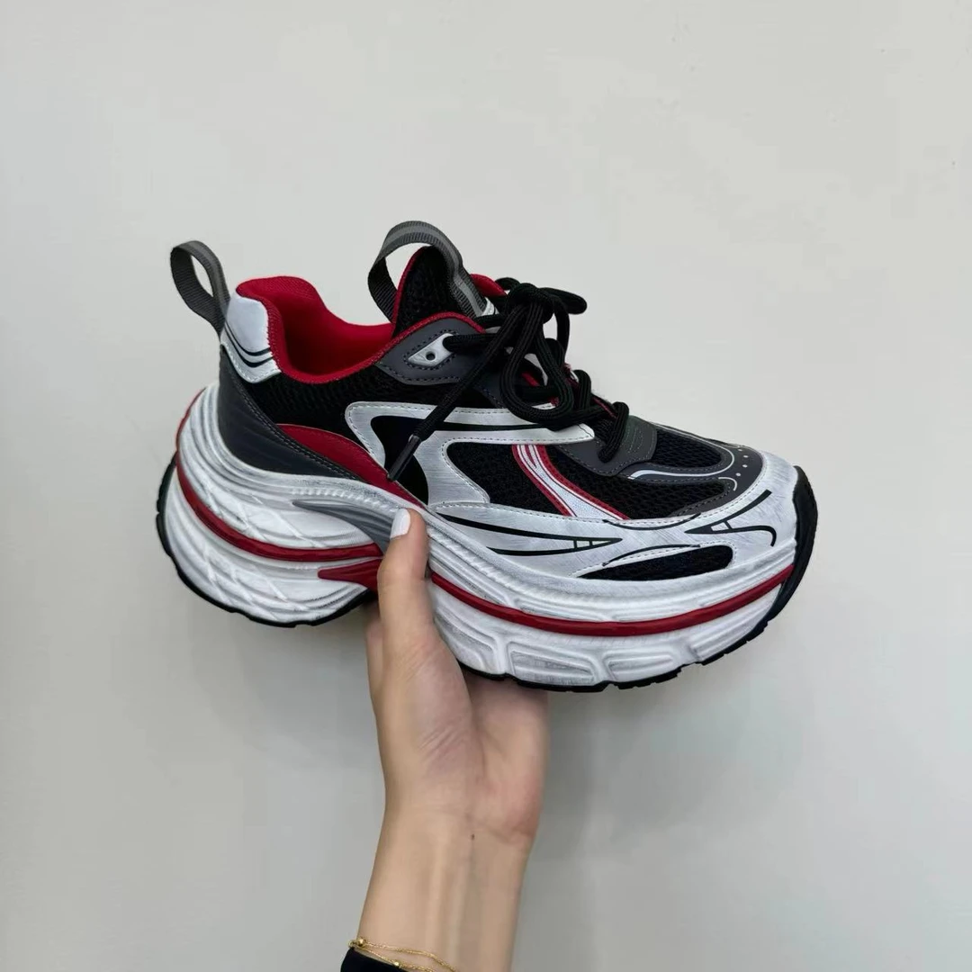 【WENZI】~女款网红时尚百搭女士潮流厚底ins老爹鞋（6公分）