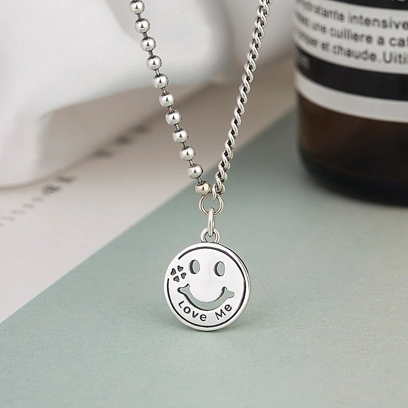 坠链均925银 港味街头笑脸项链女锁骨链甜美朋克街头潮流款百搭