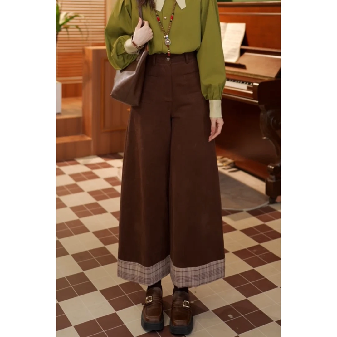 鹿晚不晚【巧克力派】港风复古休闲时尚宽松阔腿裤女显瘦LE0924001