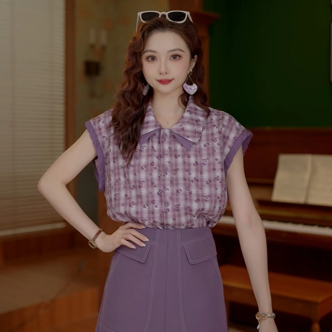 鹿晚不晚【香草奶昔】港风复古时尚气质短袖衬衫女显瘦夏LU0724063