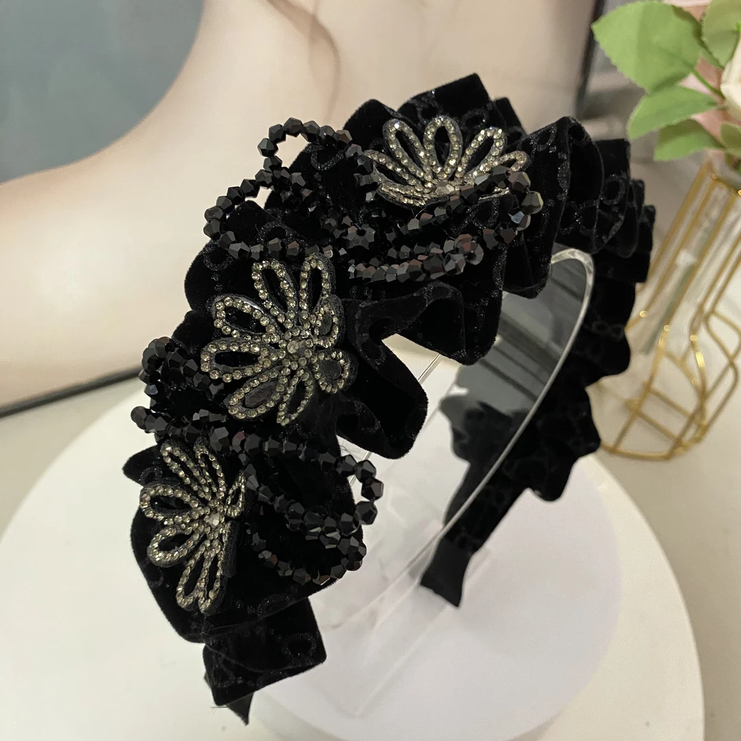 新款丝绒复古法式网红气质百搭时尚简约褶皱发箍泊瑞雅