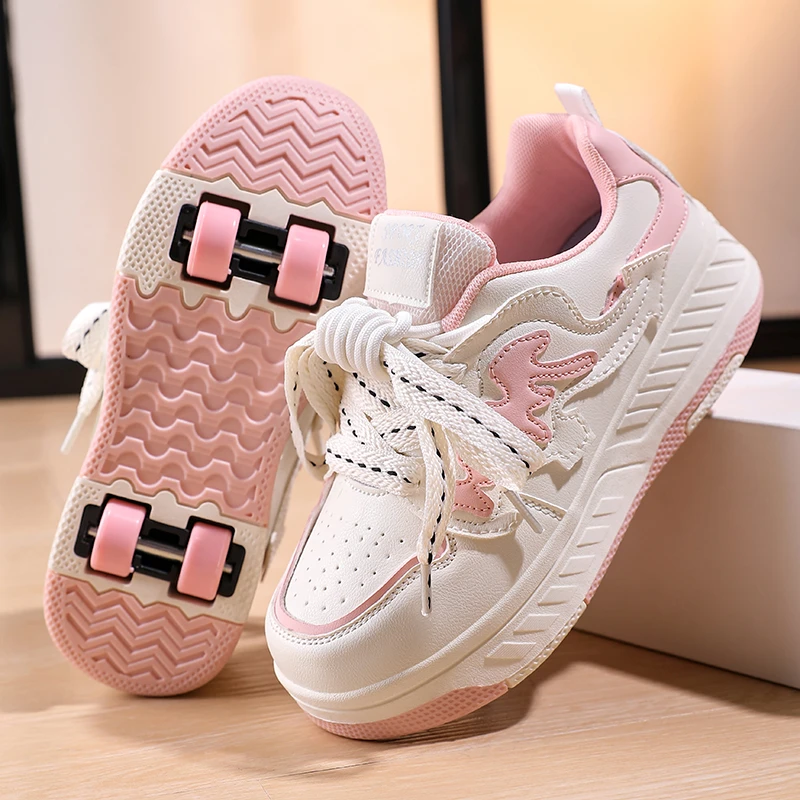 2025年新款四轮儿童暴走鞋女童变形带轱辘可收缩爆走鞋女孩轮滑鞋