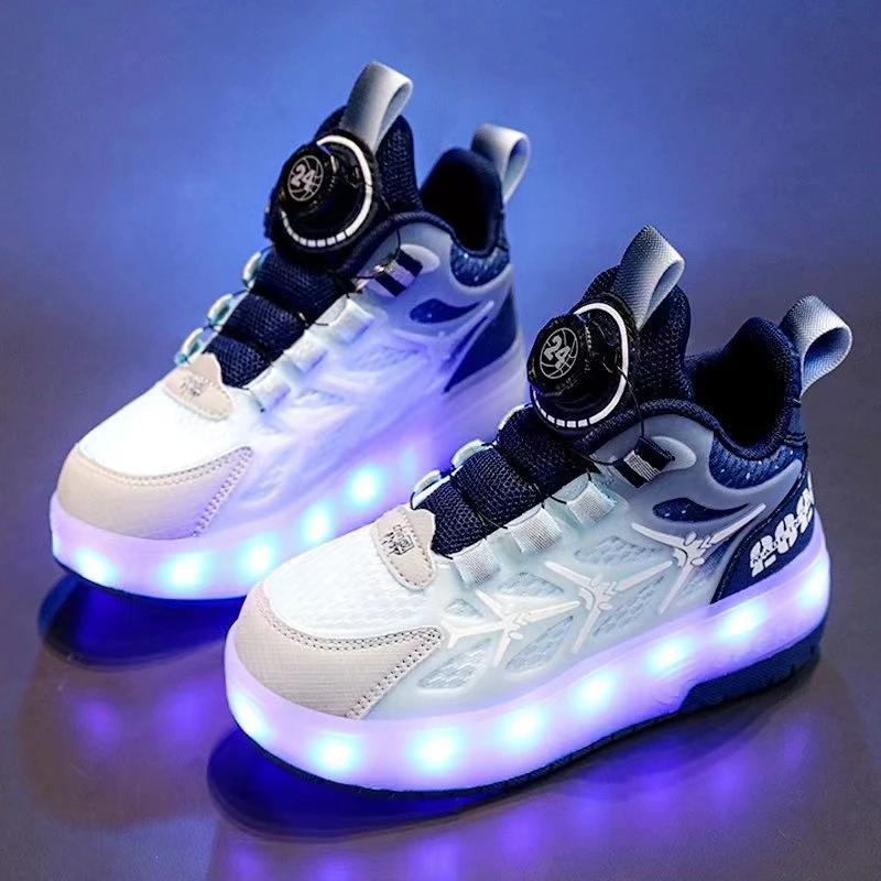 儿童暴走鞋男童双轮可收闪灯发光女童轮滑鞋旋转扣学生运动溜冰鞋