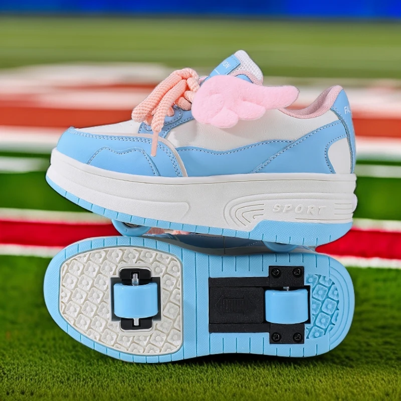 女童运动暴走鞋儿童2025春秋新款双轮可拆卸隐形轮滑溜冰鞋中大童