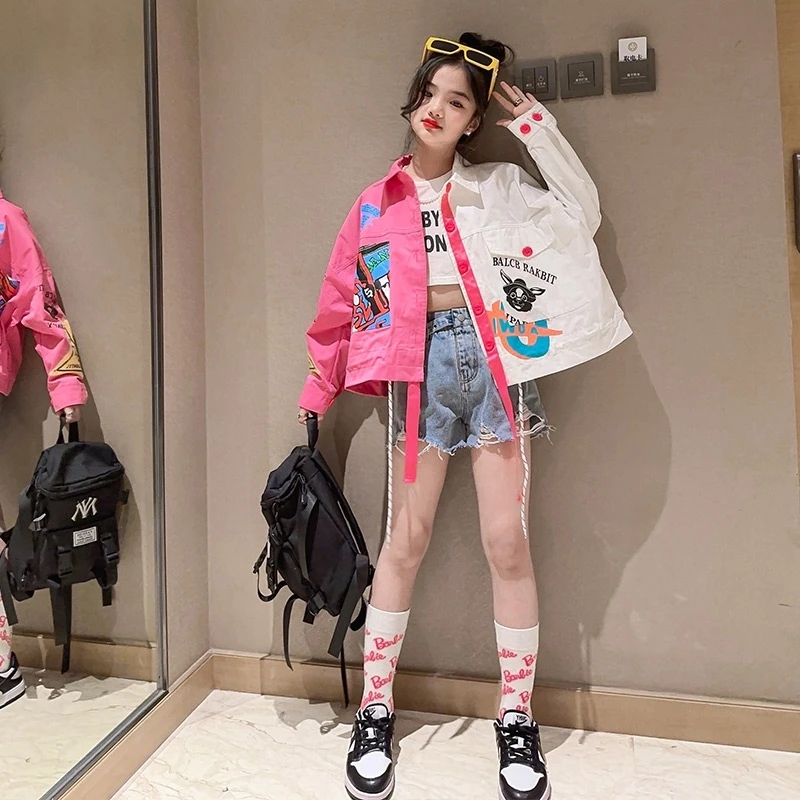 女童装春秋款外套女大童卡通动漫洋气秋季夹克上衣儿童拼色秋装潮