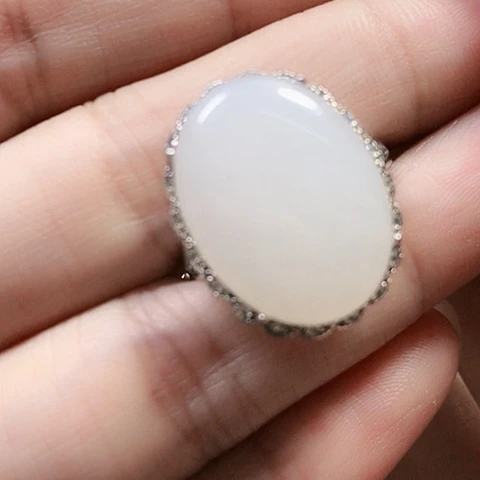 和田玉戒指银S925镶嵌