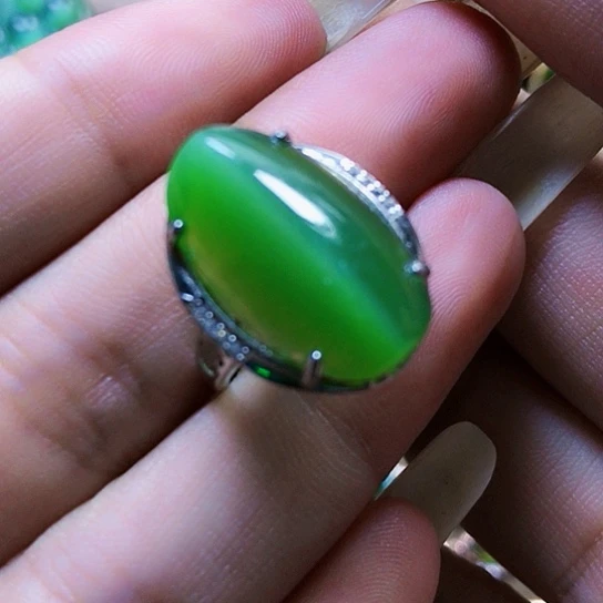 和田玉戒指银S925镶嵌