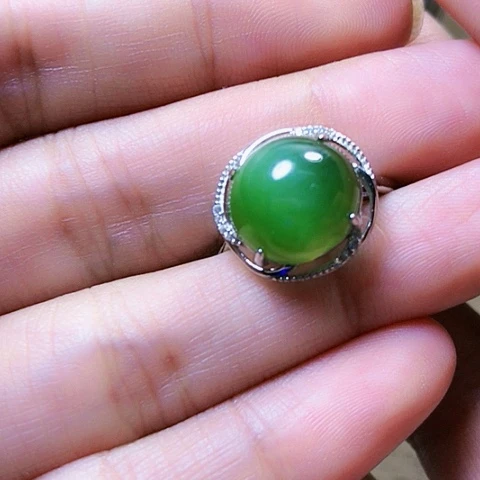 和田玉戒指银S925镶嵌