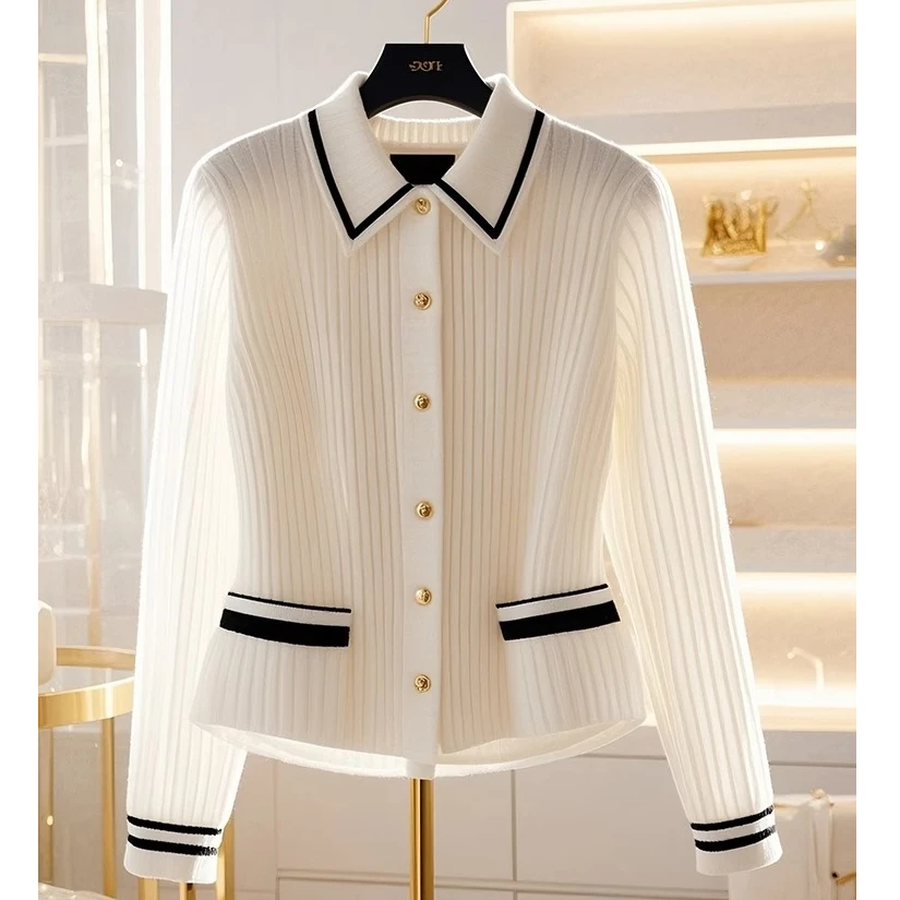独特漂亮休闲超好看职场通勤穿搭白色针织衫2024早秋新款女装上衣