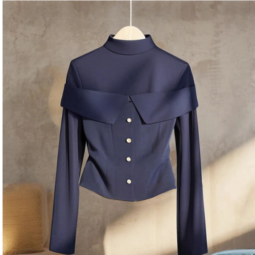 秋季女今年流行爆款炸街减龄小众设计高级感上衣别致漂亮蓝色衬衫