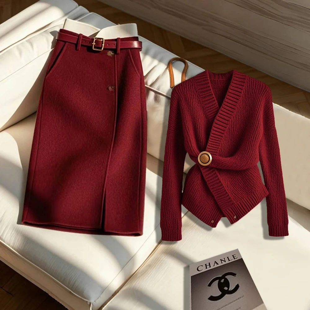 欧货爆款2024秋冬季轻奢高级感气质针织上衣独特别致绝美半身裙女