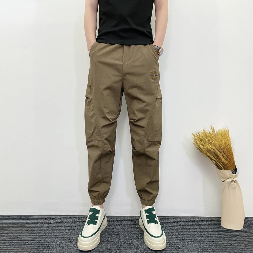 日式工装男士户外防泼水潮流百搭韩版拼接刺绣多口袋束脚休闲裤