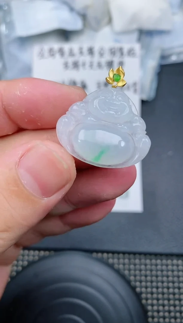 【闪购商品】翡翠颈饰18K金镶嵌翡翠佛公 赠皮绳