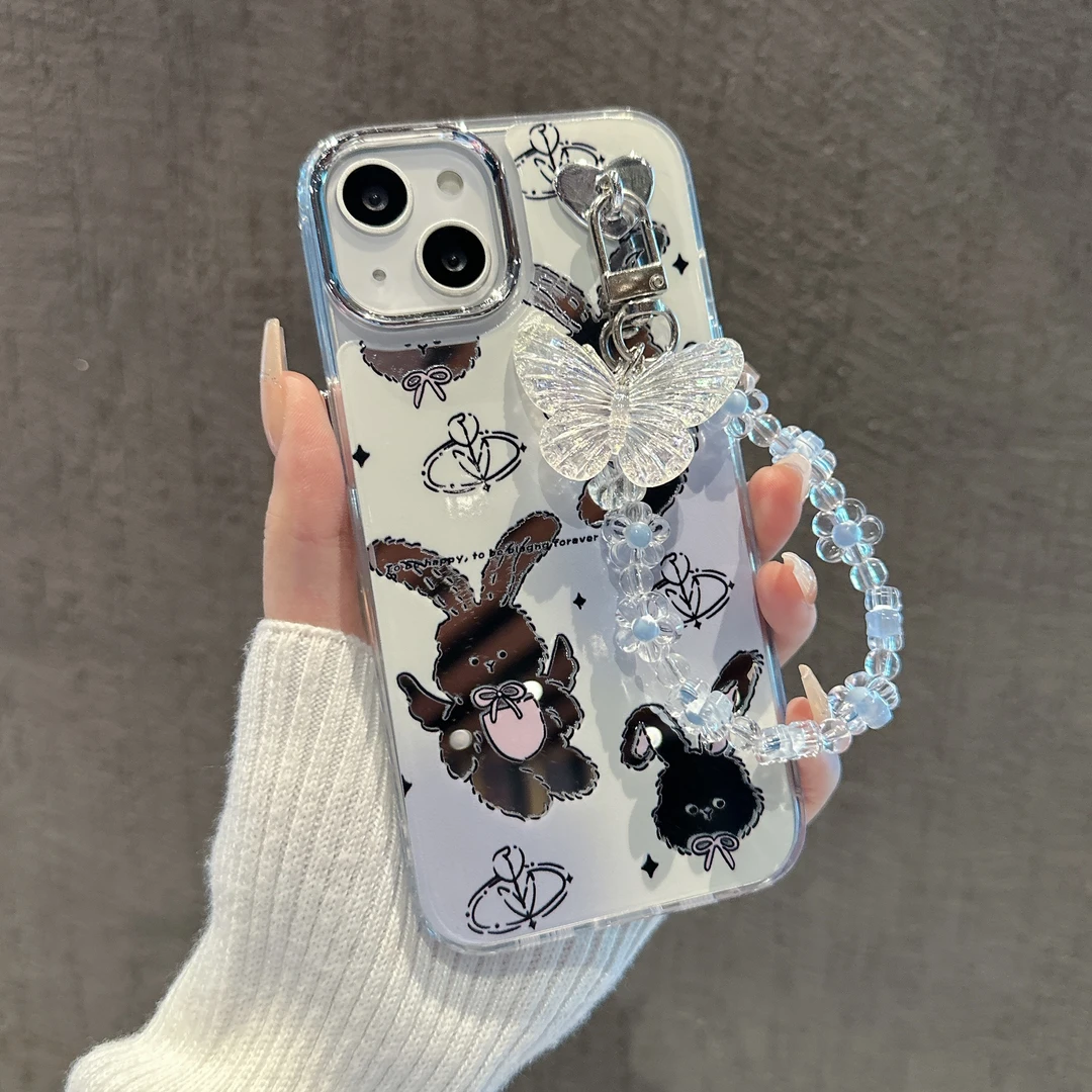 兔子二合一镜面适用苹果15pro可爱手机壳iPhone14pro防摔创意全包