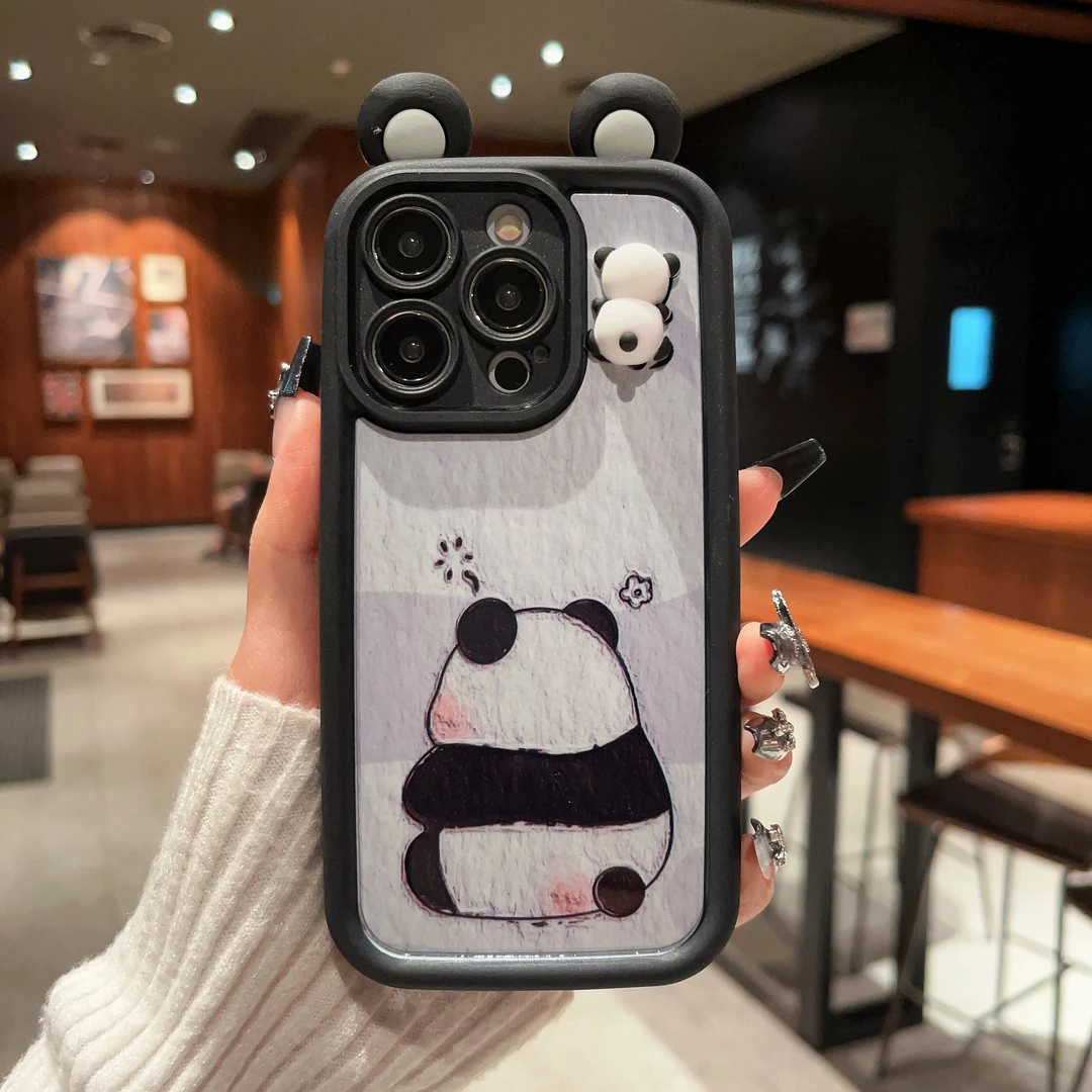 熊猫苹果15防摔全包手机壳oppo小米vivo华为mate50软硅胶女款