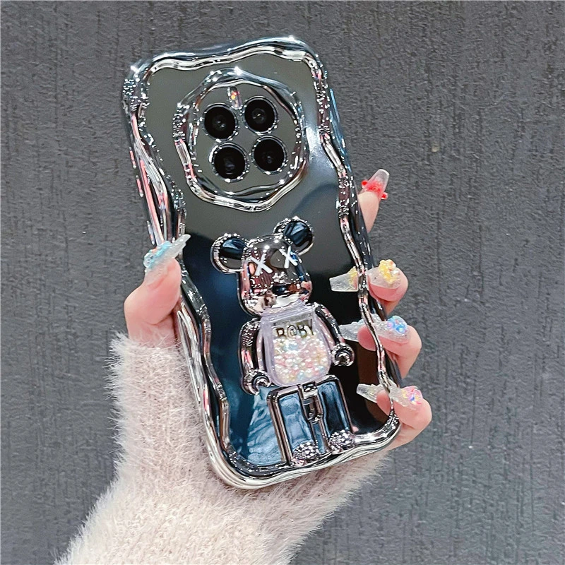 华为mate50/mate50pro暴力熊电镀曲边纹全包防摔手机壳网红女款
