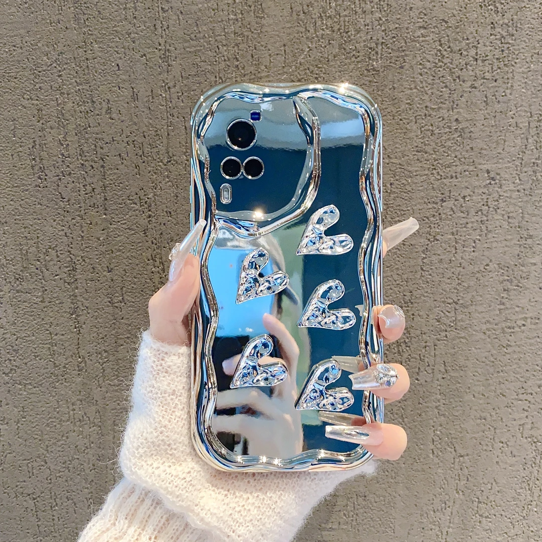 VIVO X60/X60PRO 爱心贴件电镀曲边纹全包防摔手机壳网红女ins