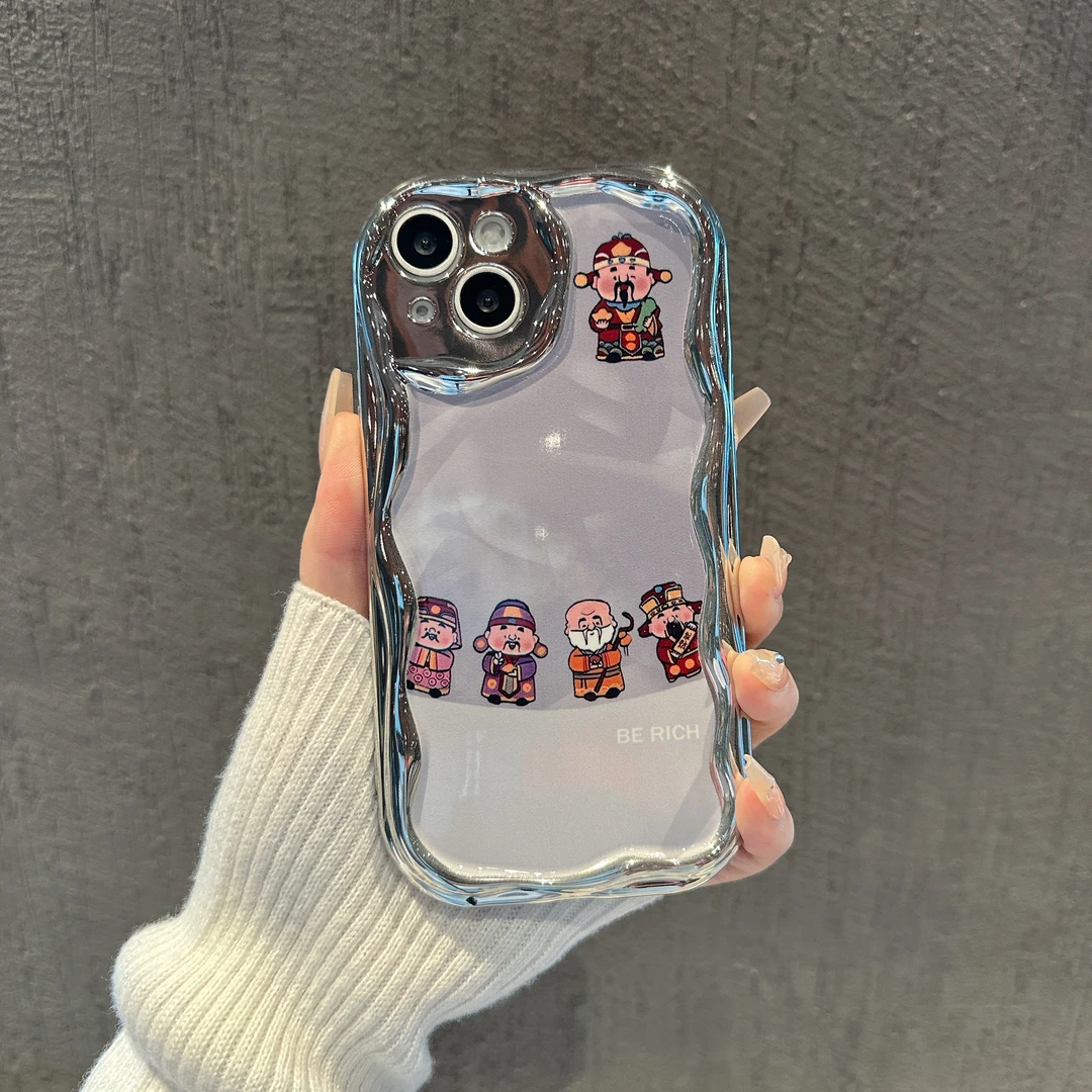 排排财神电镀曲边纹苹果15全包手机壳（华为oppo小米vivo）mate60