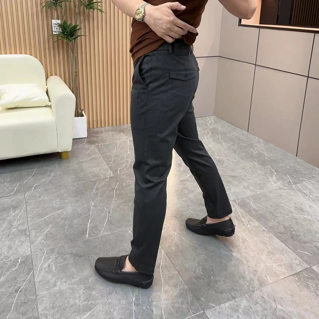 【阿昊轻奢男装】2023秋季新款男小标皮牌九五分开叉商务休闲裤2658