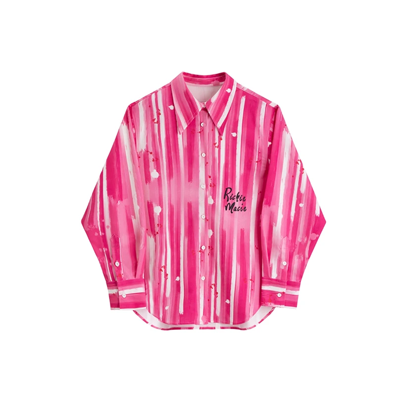明星同款RICHIE MACIE24春季迷雾游戈粉色泼墨感宽松衬衫男女同款