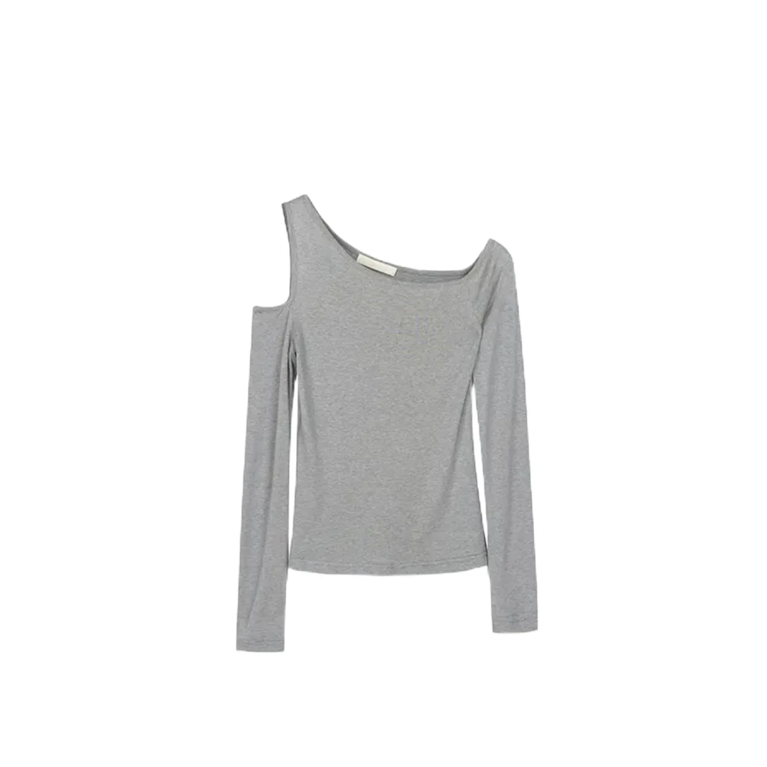 LALIN2024ss 新款圆领羊毛混纺面料清爽舒适单肩撞色打底衫